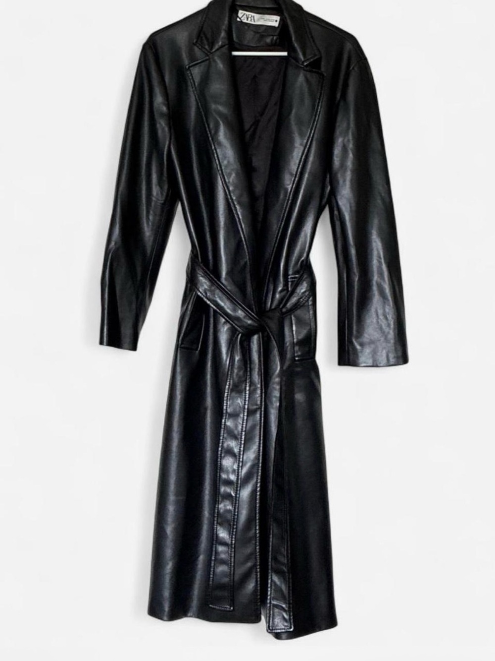 Zara women’s faux Leather long Trench Coat size XL